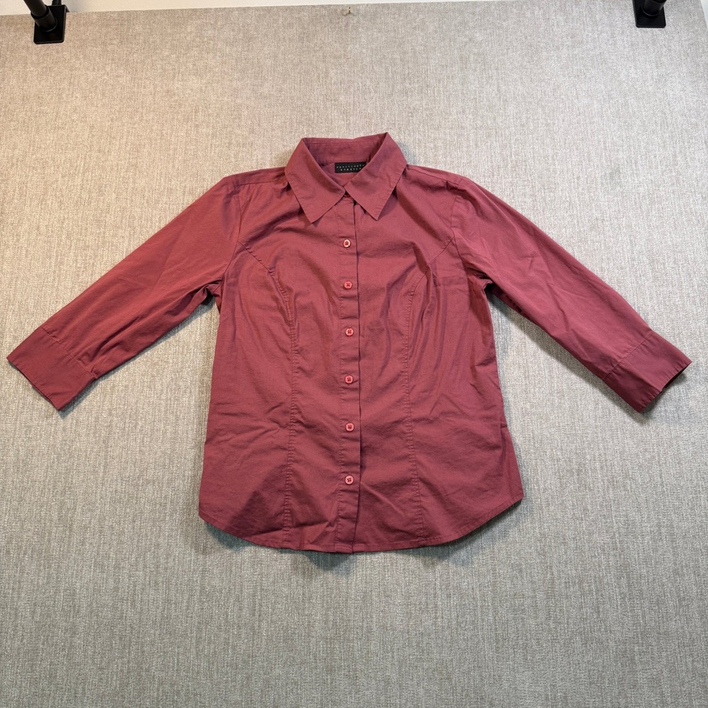 Apostrophe Stretch Burgundy Button Down 3/4 Sleeve Shirt Small 6-8